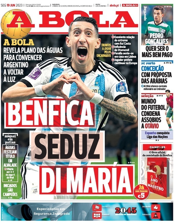 A Bola: Capa da Edi&ccedil;&atilde;o de segunda-feira, 19 de junho 2023