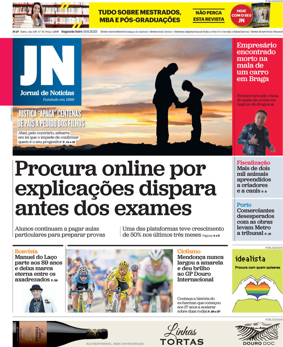 Jornal de Not&iacute;cias: Capa da Edi&ccedil;&atilde;o de segunda-feira, 19 de junho 2023