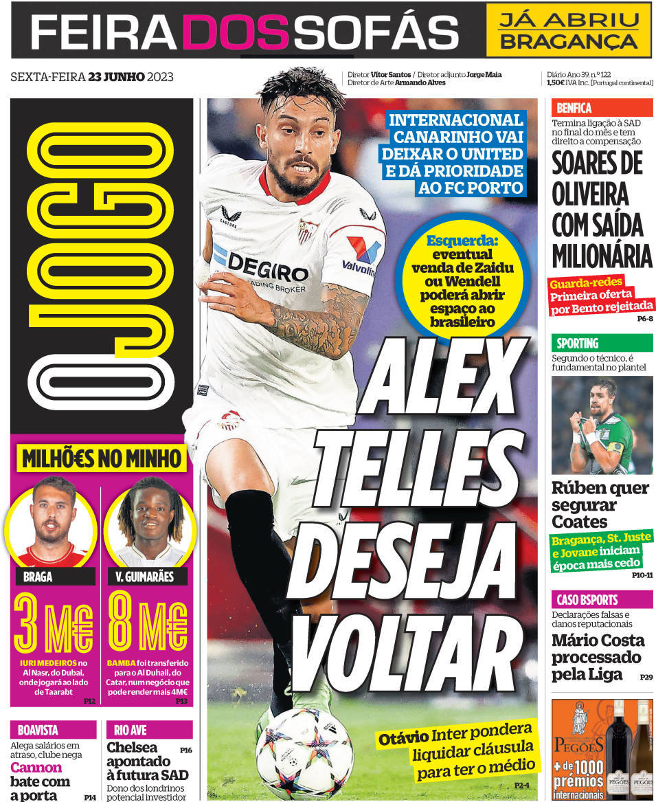 O Jogo: Capa da Edi&ccedil;&atilde;o de sexta-feira, 23 de junho 2023