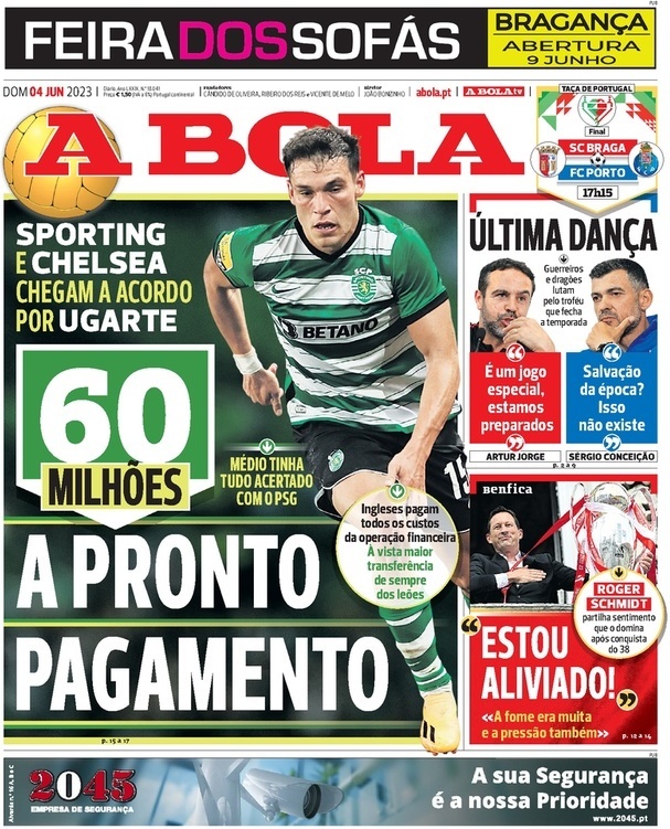 A Bola: Capa da Edi&ccedil;&atilde;o de domingo, 04 de junho 2023