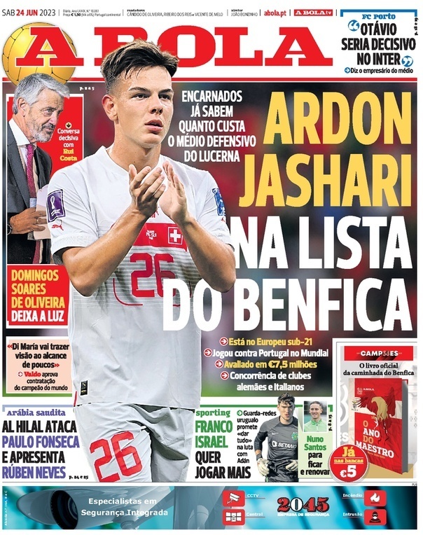 A Bola: Capa da Edi&ccedil;&atilde;o de s&aacute;bado, 24 de junho 2023