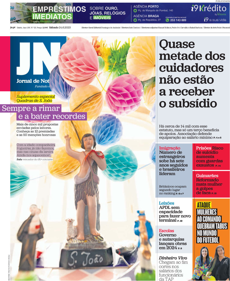 Jornal de Not&iacute;cias: Capa da Edi&ccedil;&atilde;o de s&aacute;bado, 24 de junho 2023
