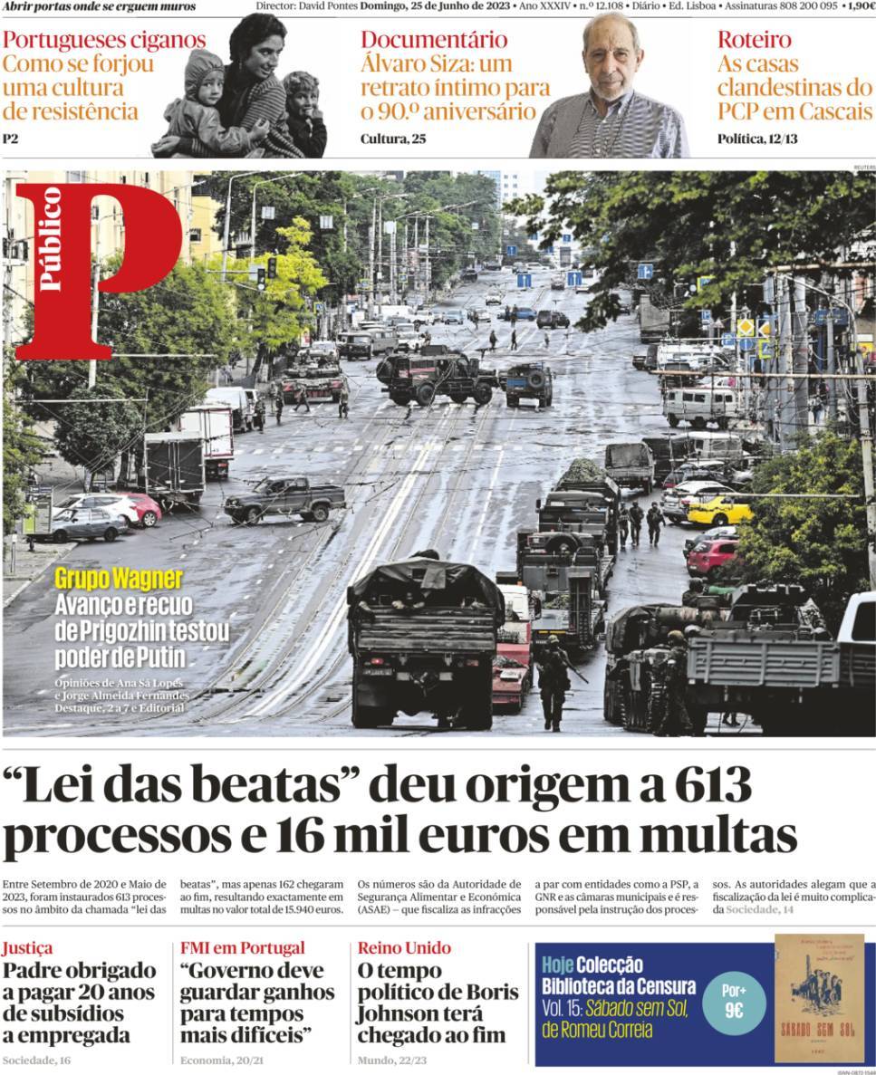 P&uacute;blico: Capa da Edi&ccedil;&atilde;o de domingo, 25 de junho 2023