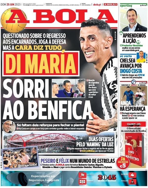 A Bola: Capa da Edi&ccedil;&atilde;o de domingo, 25 de junho 2023