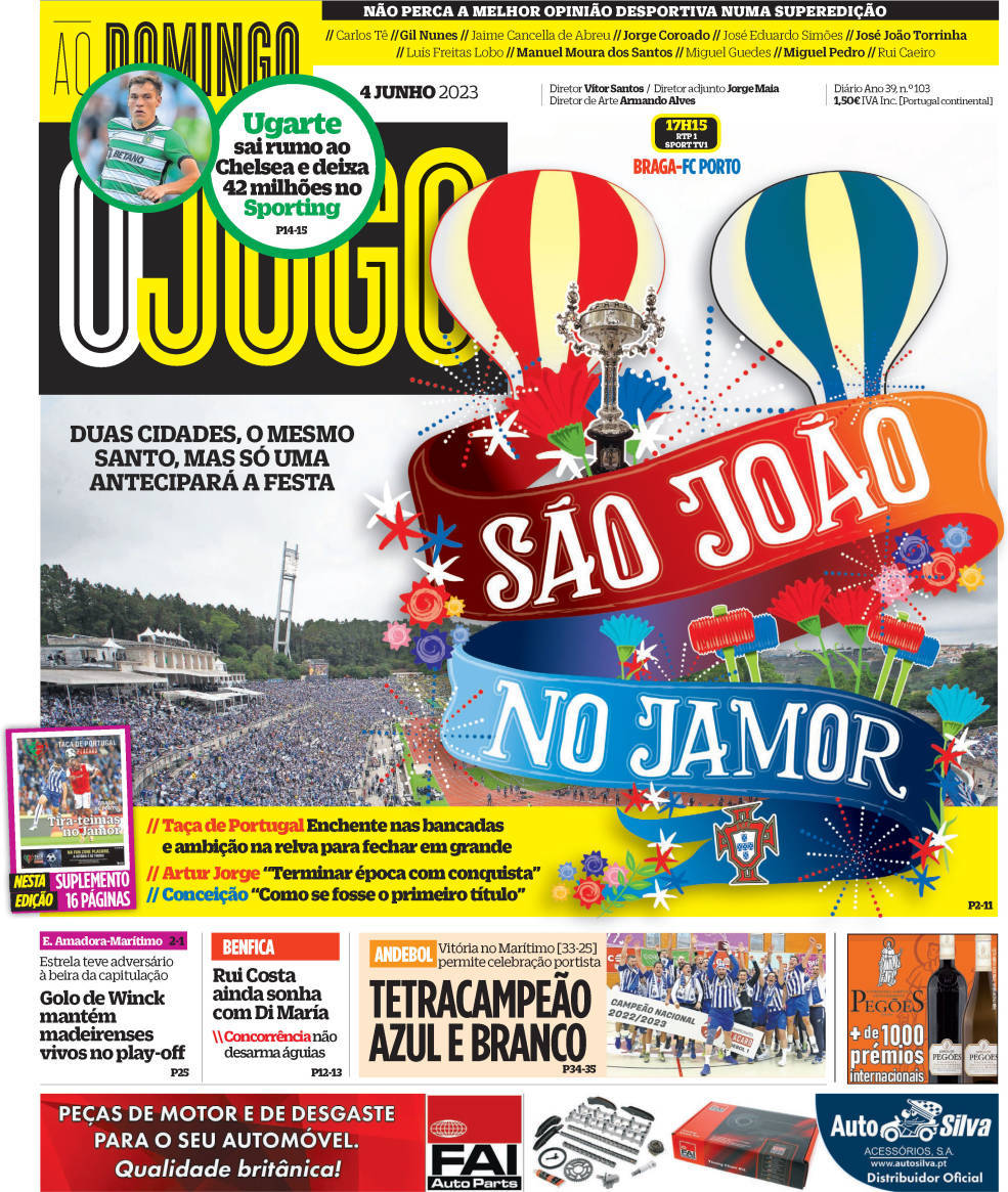 O Jogo: Capa da Edi&ccedil;&atilde;o de domingo, 04 de junho 2023