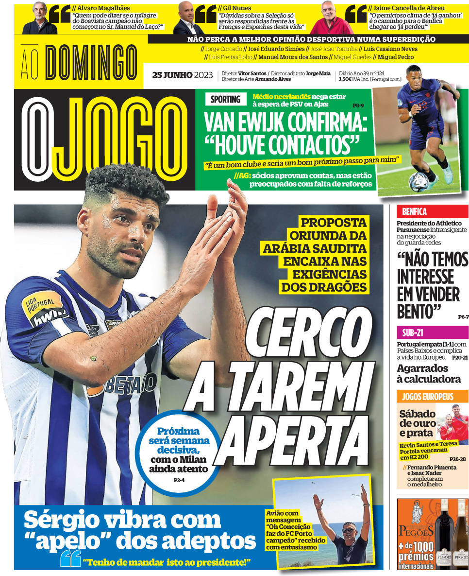 O Jogo: Capa da Edi&ccedil;&atilde;o de domingo, 25 de junho 2023