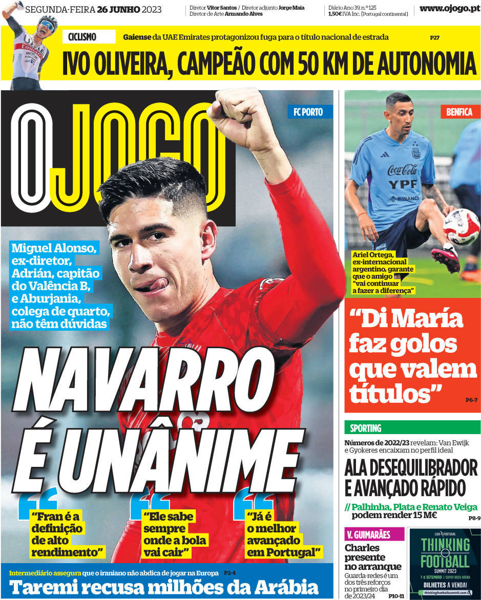 O Jogo: Capa da Edi&ccedil;&atilde;o de segunda-feira, 26 de junho 2023