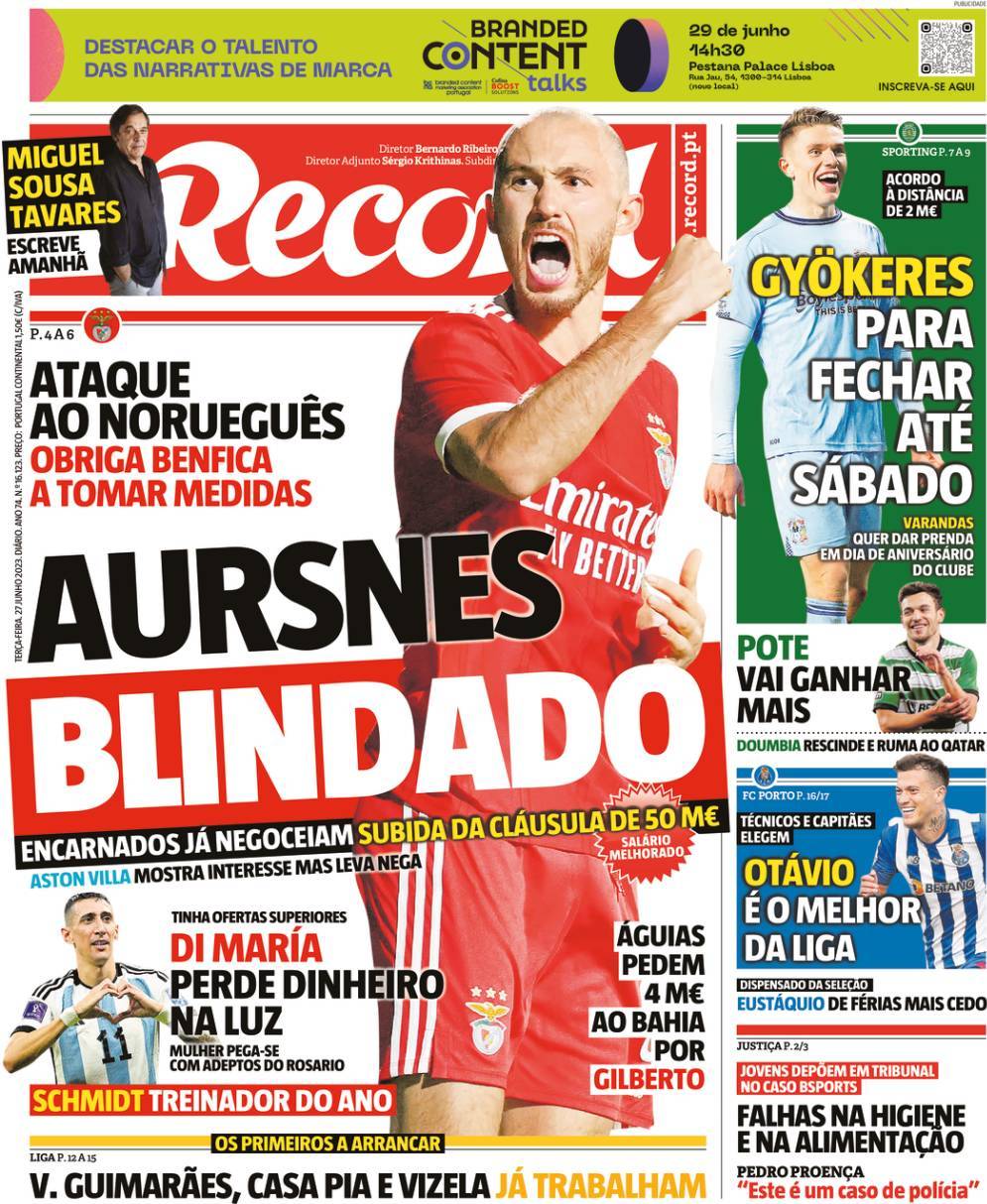 Record: Capa da Edi&ccedil;&atilde;o de ter&ccedil;a-feira, 27 de junho 2023