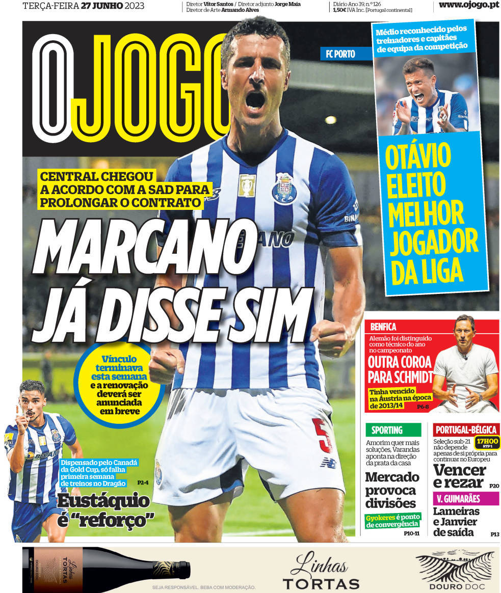 O Jogo: Capa da Edi&ccedil;&atilde;o de ter&ccedil;a-feira, 27 de junho 2023