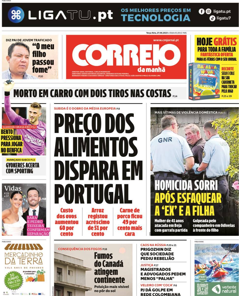 Correio da Manh&atilde;: Capa da Edi&ccedil;&atilde;o de ter&ccedil;a-feira, 27 de junho 2023