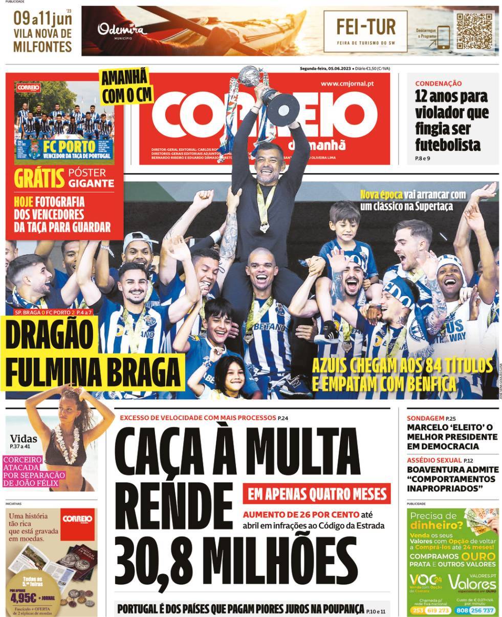 Correio da Manh&atilde;: Capa da Edi&ccedil;&atilde;o de segunda-feira, 05 de junho 2023