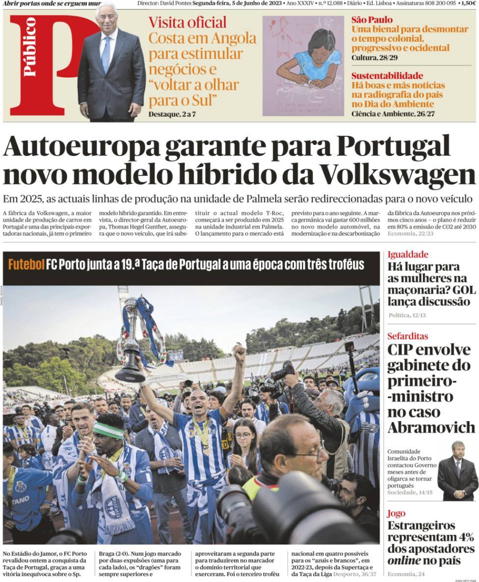 P&uacute;blico: Capa da Edi&ccedil;&atilde;o de segunda-feira, 05 de junho 2023