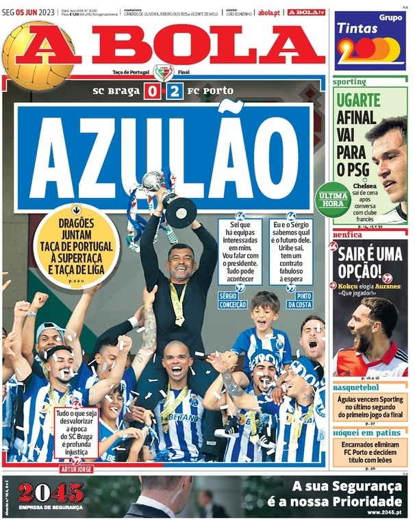 A Bola: Capa da Edi&ccedil;&atilde;o de segunda-feira, 05 de junho 2023