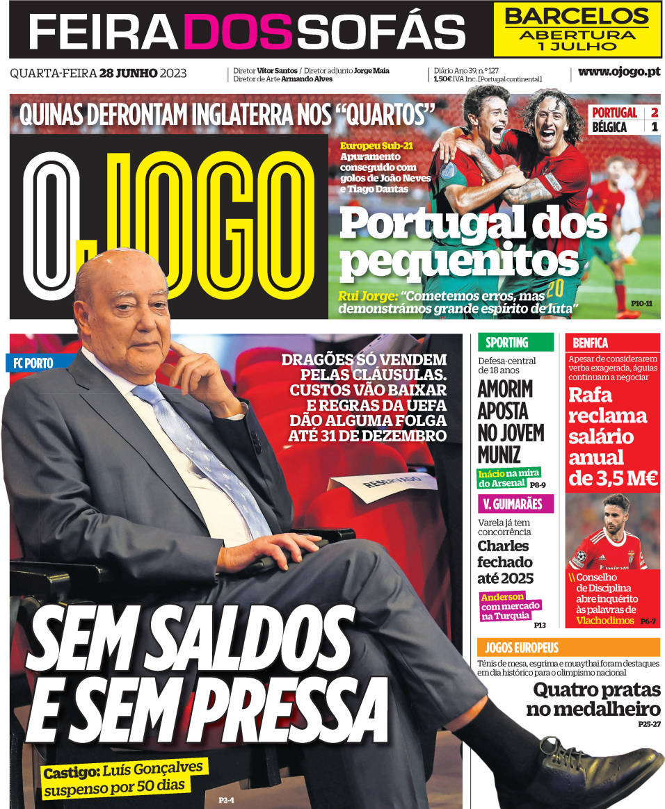 O Jogo: Capa da Edi&ccedil;&atilde;o de quarta-feira, 28 de junho 2023
