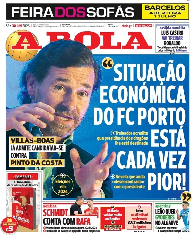 A Bola: Capa da Edi&ccedil;&atilde;o de sexta-feira, 30 de junho 2023