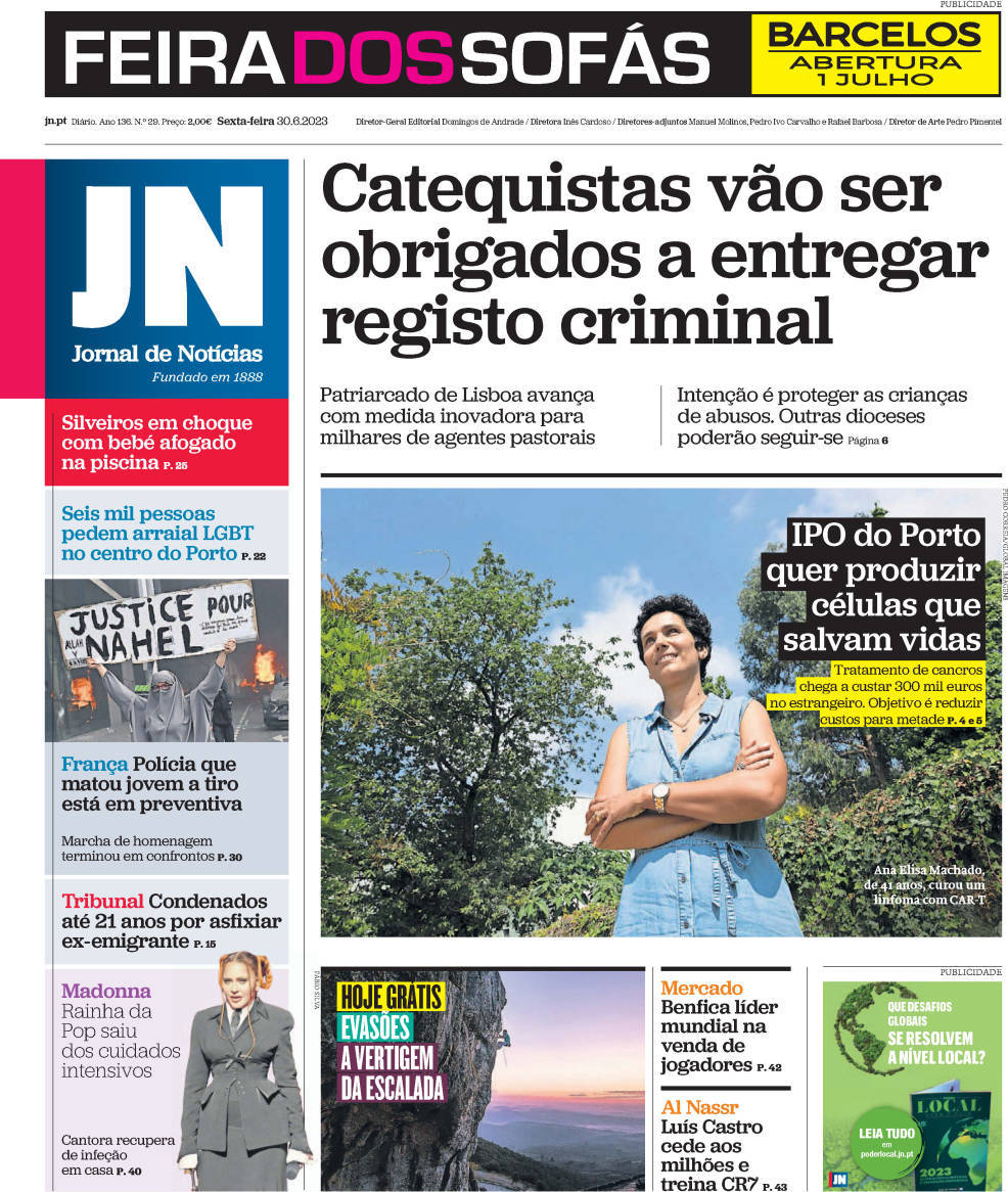 Jornal de Not&iacute;cias: Capa da Edi&ccedil;&atilde;o de sexta-feira, 30 de junho 2023