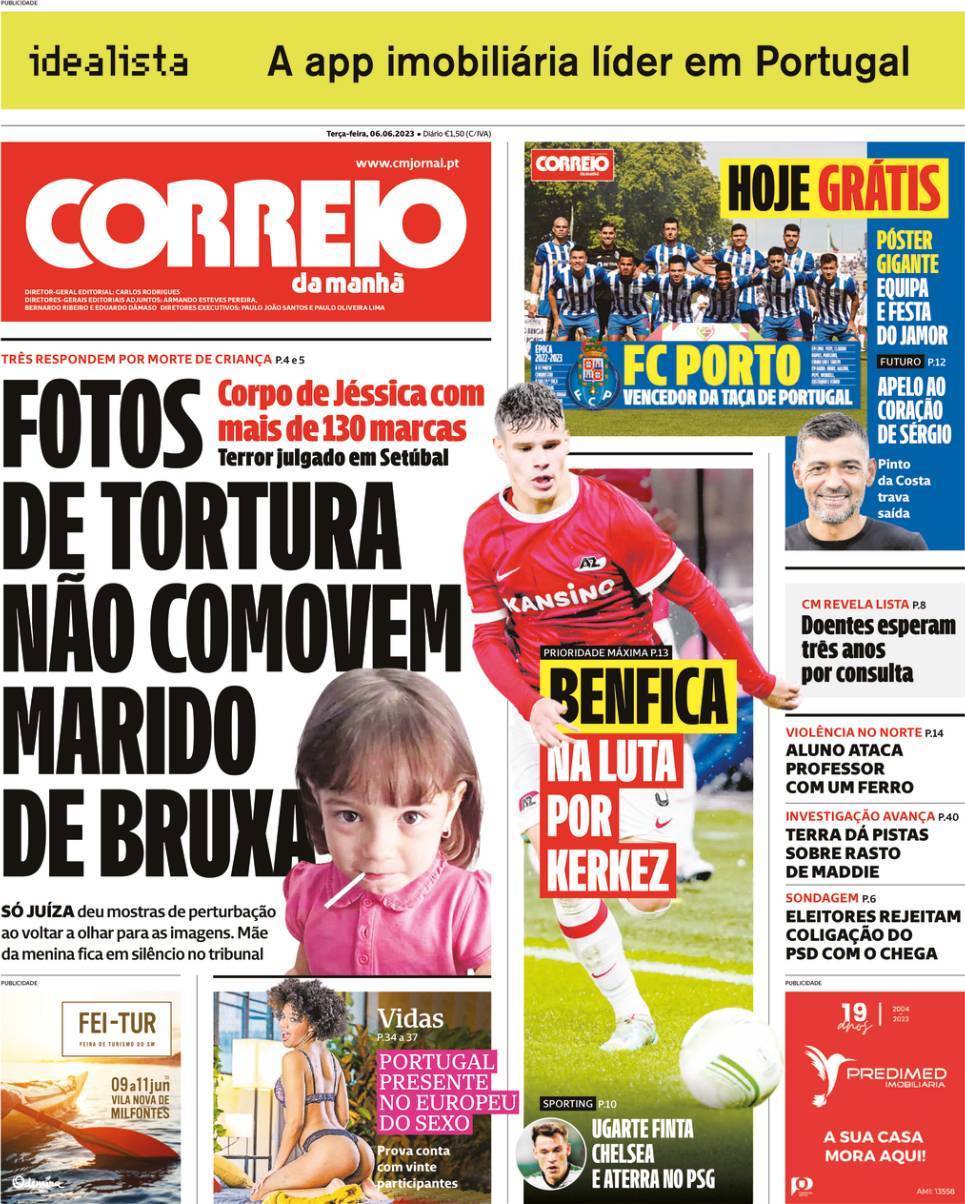 Correio da Manh&atilde;: Capa da Edi&ccedil;&atilde;o de ter&ccedil;a-feira, 06 de junho 2023