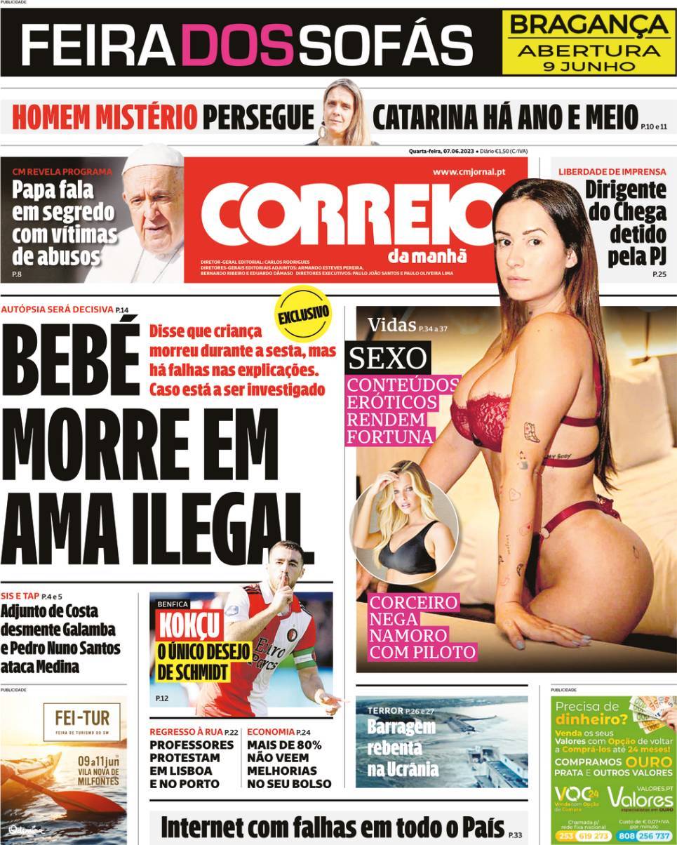 Correio da Manh&atilde;: Capa da Edi&ccedil;&atilde;o de quarta-feira, 07 de junho 2023