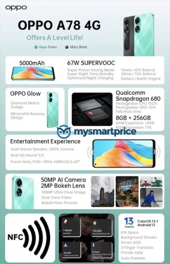 Oppo A78 4G: Especifica&ccedil;&otilde;es oficiais e materiais de marketing revelados antes do lan&ccedil;amento