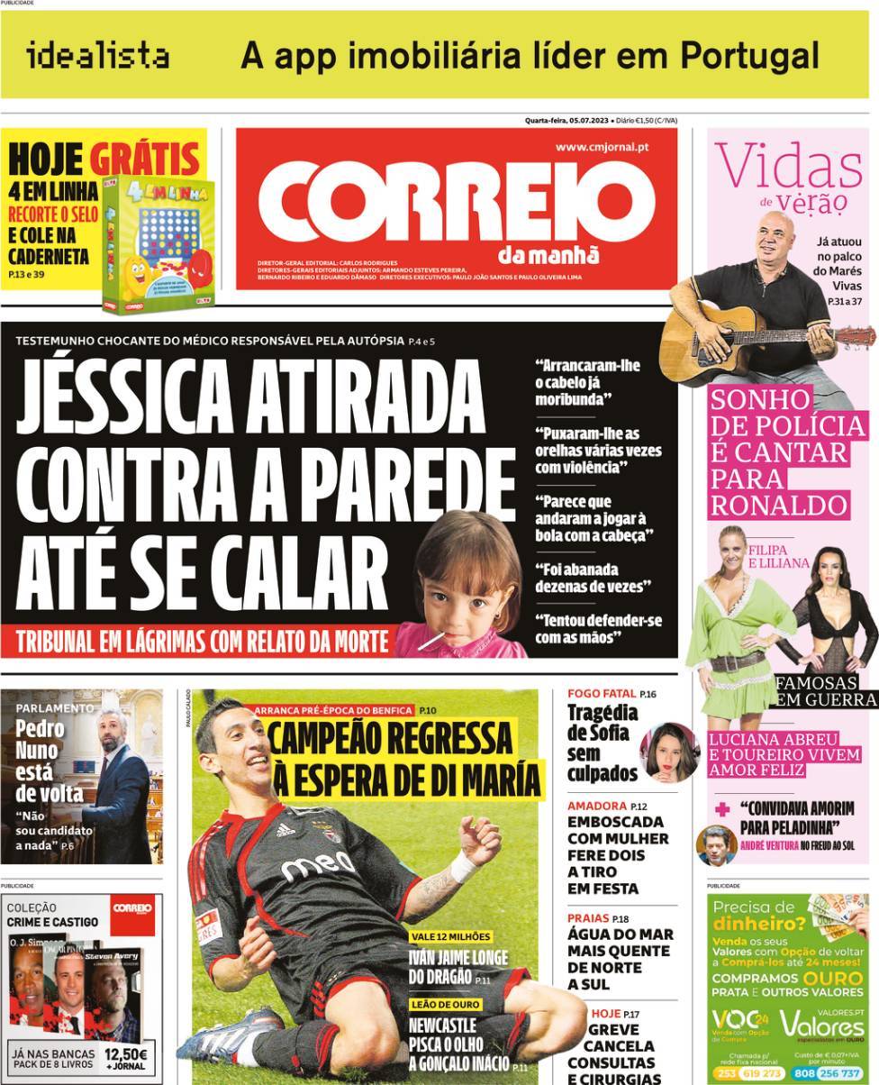 Correio da Manh&atilde;: Capa da Edi&ccedil;&atilde;o de quarta-feira, 05 de julho 2023