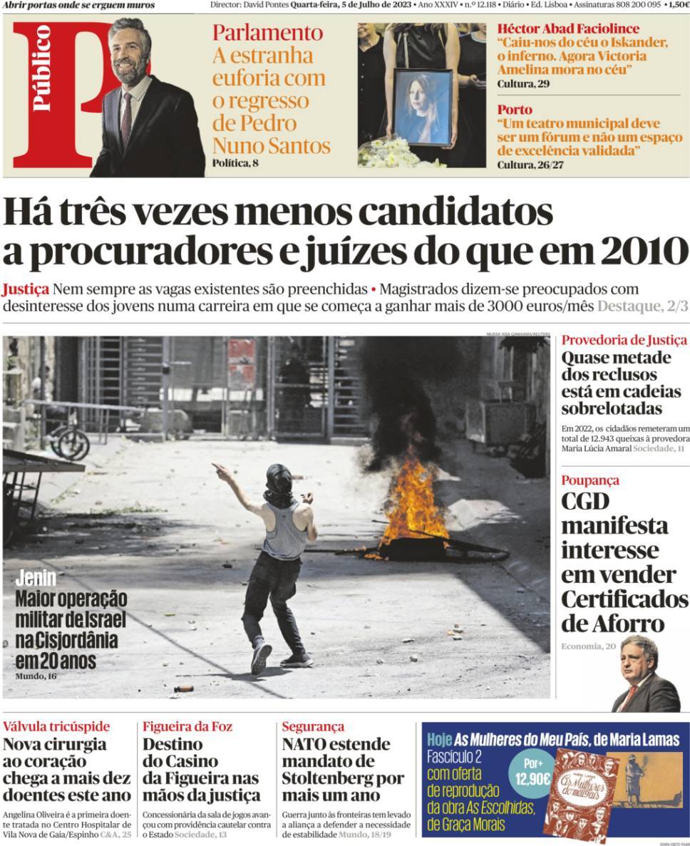 P&uacute;blico: Capa da Edi&ccedil;&atilde;o de quarta-feira, 05 de julho 2023