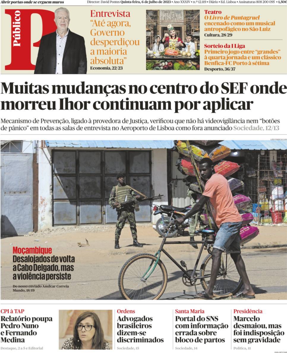 P&uacute;blico: Capa da Edi&ccedil;&atilde;o de quinta-feira, 06 de julho 2023