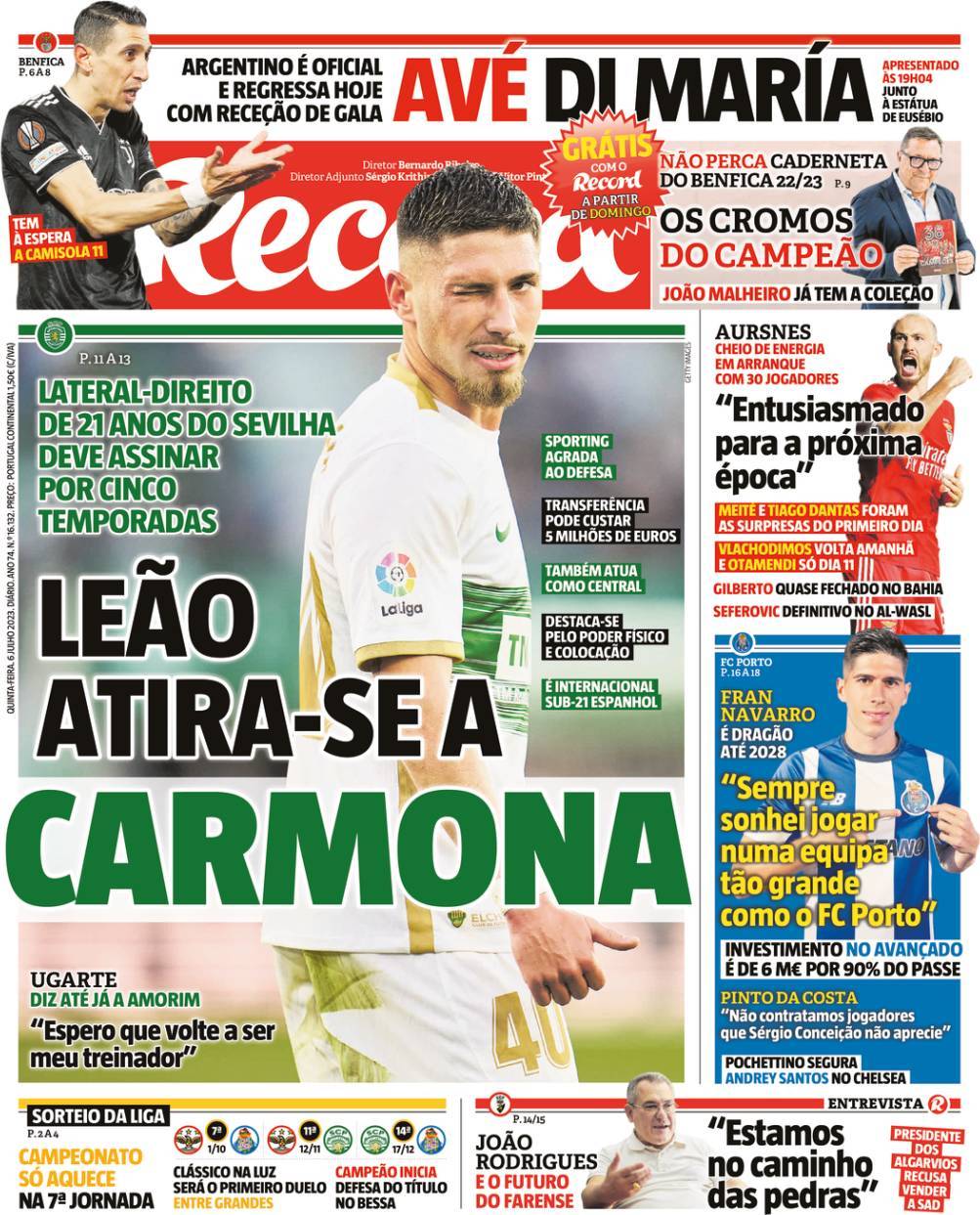 Record: Capa da Edi&ccedil;&atilde;o de quinta-feira, 06 de julho 2023