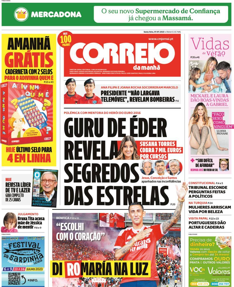 Correio da Manh&atilde;: Capa da Edi&ccedil;&atilde;o de sexta-feira, 07 de julho 2023