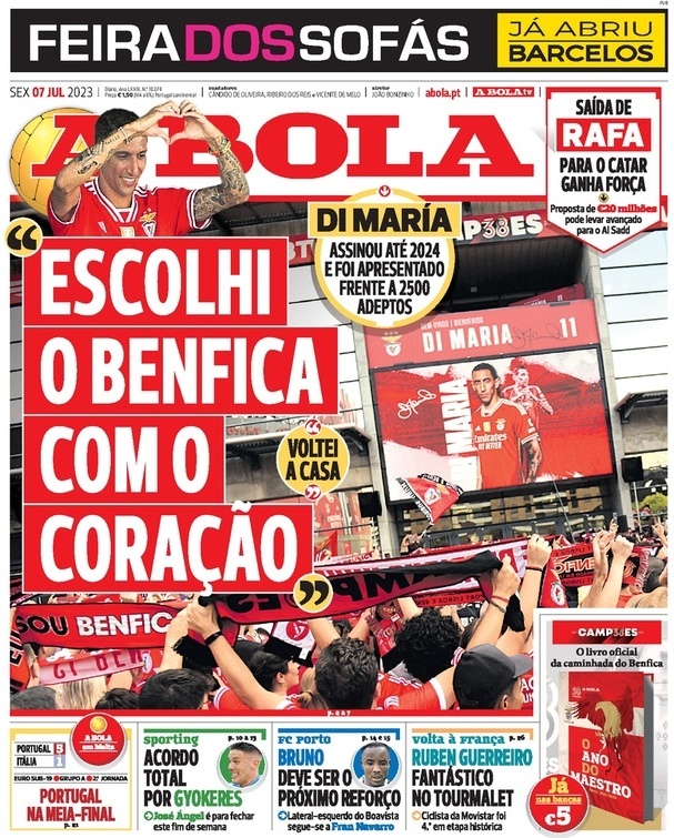 A Bola: Capa da Edi&ccedil;&atilde;o de sexta-feira, 07 de julho 2023
