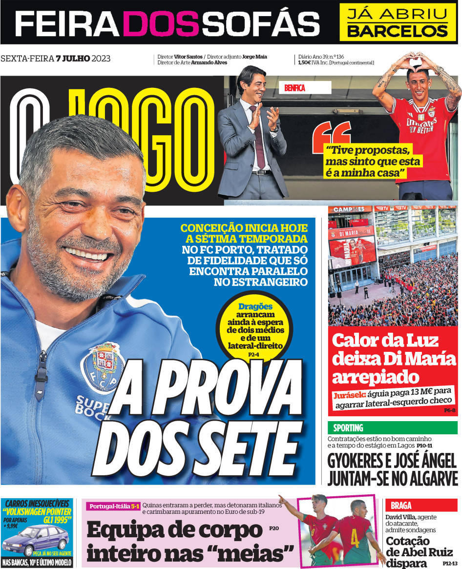 O Jogo: Capa da Edi&ccedil;&atilde;o de sexta-feira, 07 de julho 2023