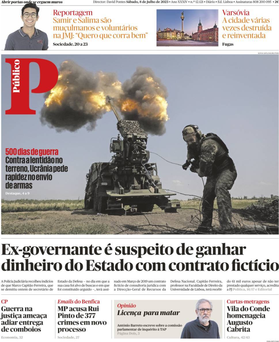 P&uacute;blico: Capa da Edi&ccedil;&atilde;o de s&aacute;bado, 08 de julho 2023