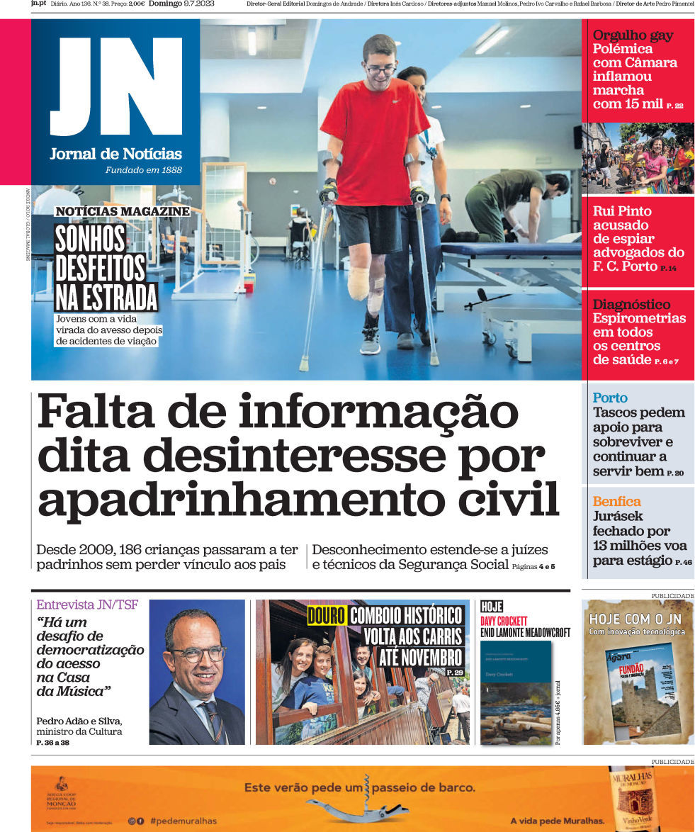 Jornal de Not&iacute;cias: Capa da Edi&ccedil;&atilde;o de domingo, 09 de julho 2023