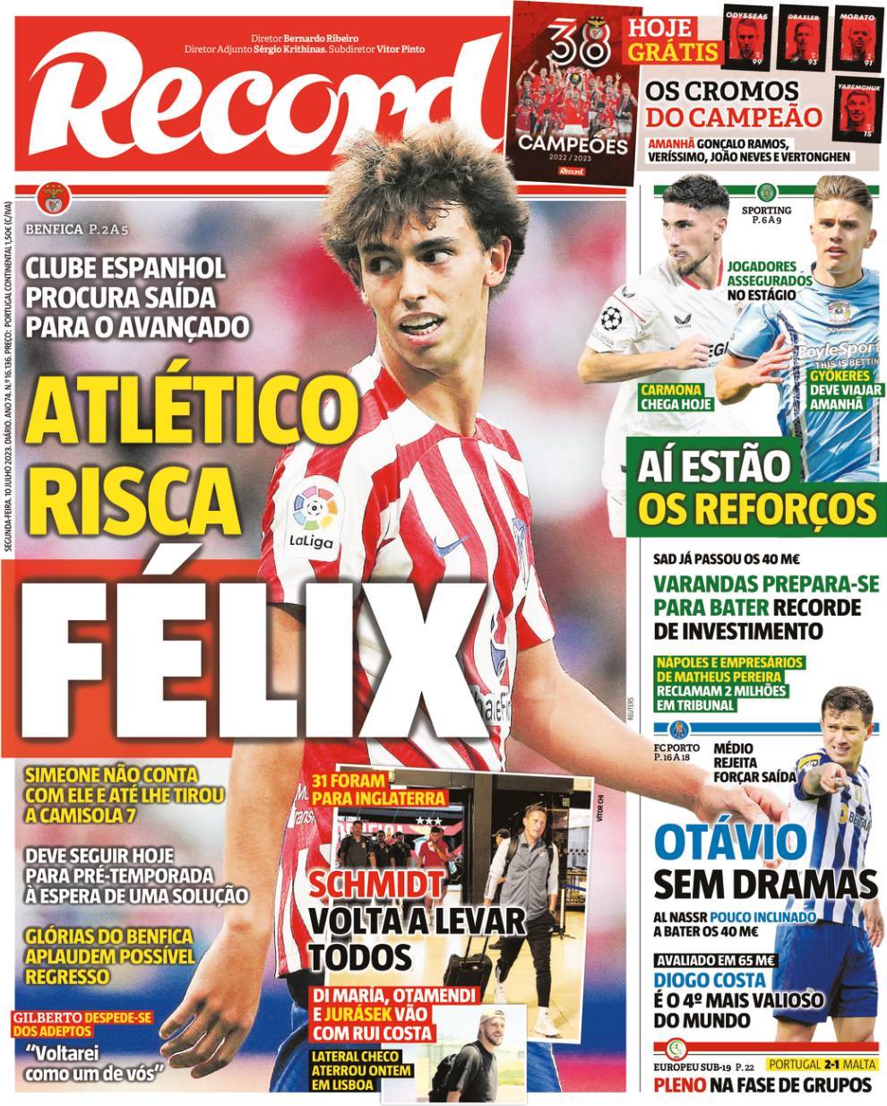 Record: Capa da Edi&ccedil;&atilde;o de segunda-feira, 10 de julho 2023