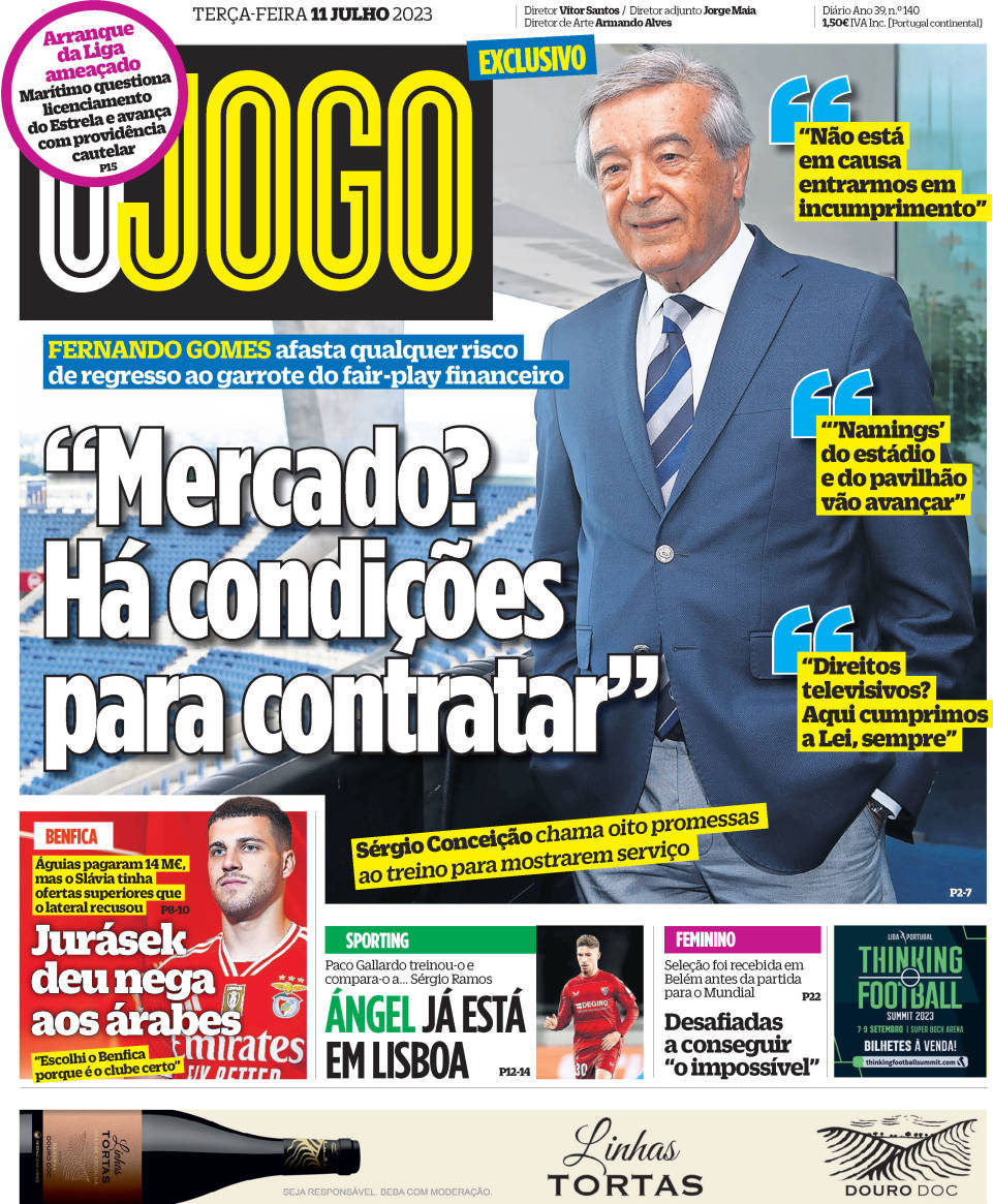 O Jogo: Capa da Edi&ccedil;&atilde;o de ter&ccedil;a-feira, 11 de julho 2023