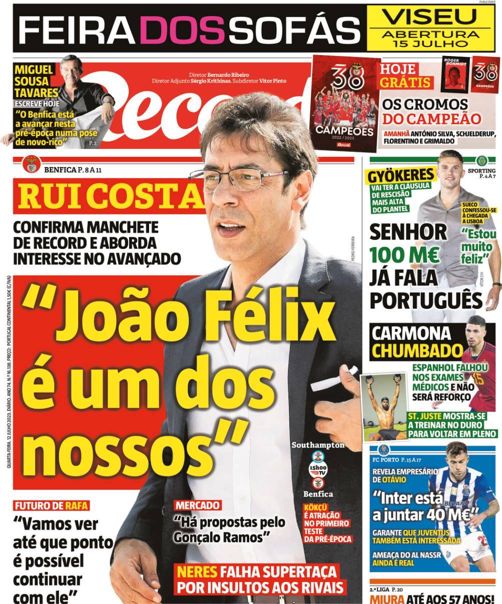 Record: Capa da Edi&ccedil;&atilde;o de quarta-feira, 12 de julho 2023