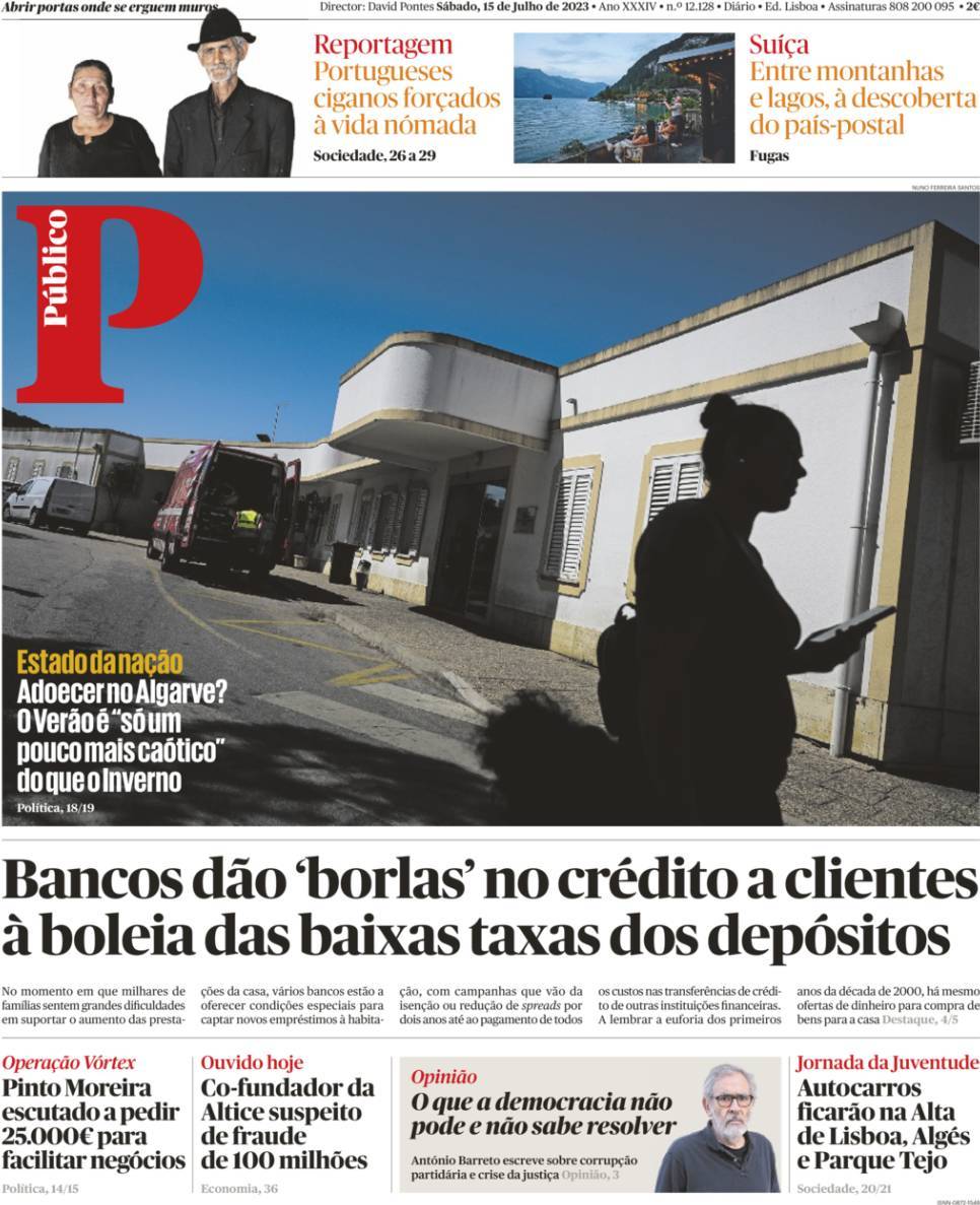 P&uacute;blico: Capa da Edi&ccedil;&atilde;o de s&aacute;bado, 15 de julho 2023