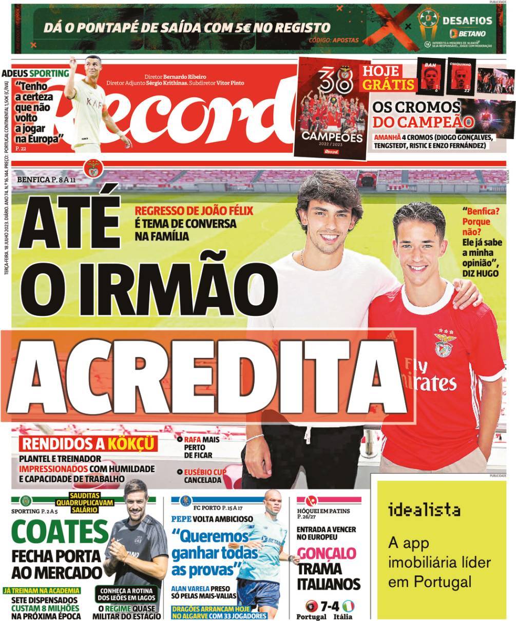 Record: Capa da Edi&ccedil;&atilde;o de ter&ccedil;a-feira, 18 de julho 2023
