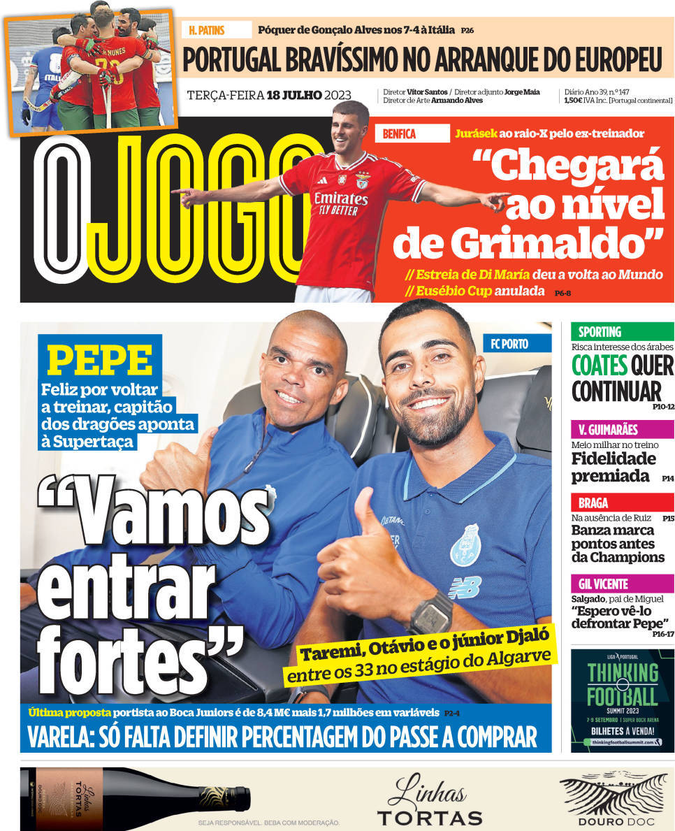 O Jogo: Capa da Edi&ccedil;&atilde;o de ter&ccedil;a-feira, 18 de julho 2023