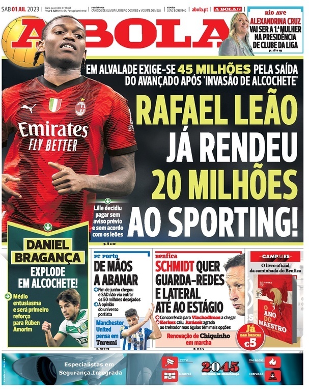 A Bola: Capa da Edi&ccedil;&atilde;o de s&aacute;bado, 01 de julho 2023