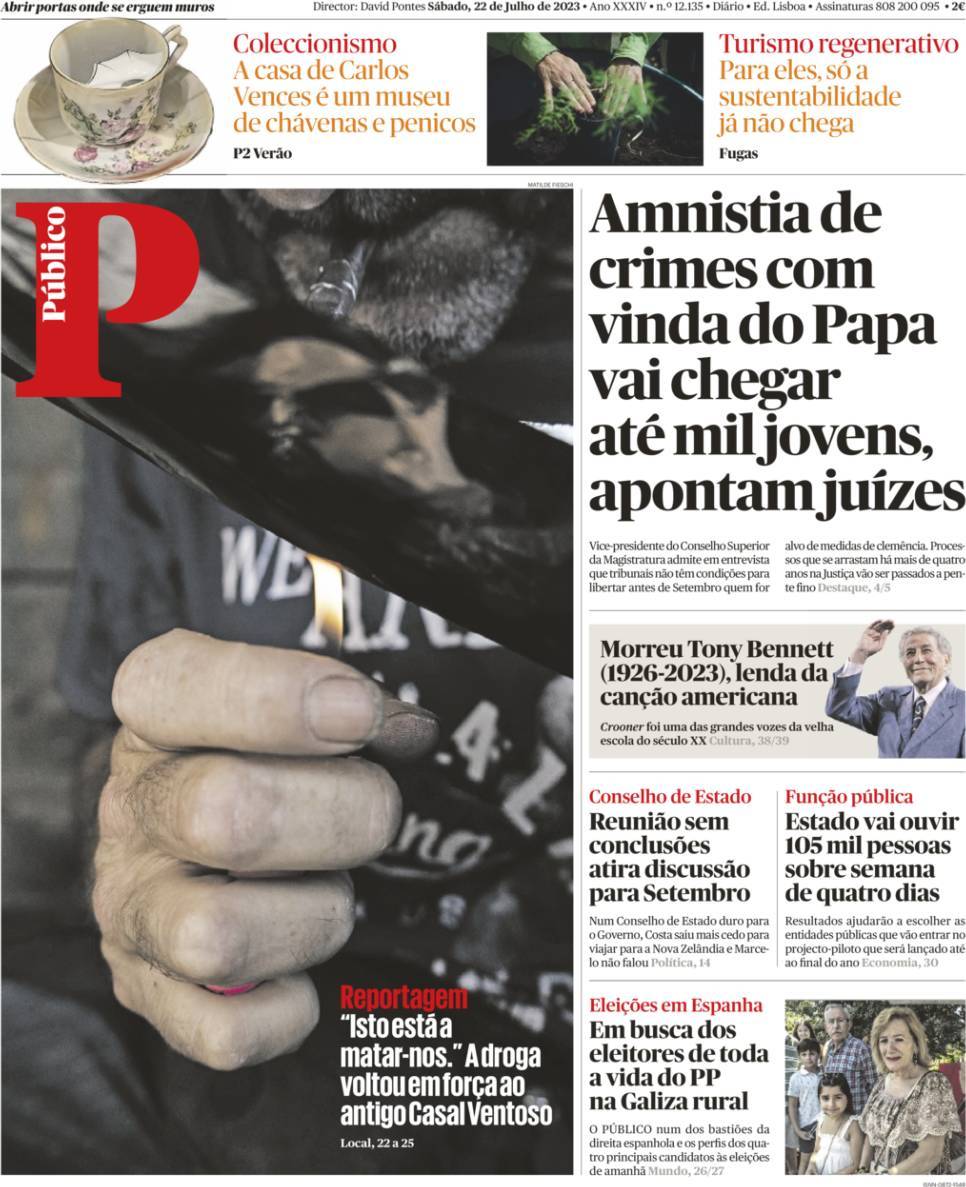 P&uacute;blico: Capa da Edi&ccedil;&atilde;o de s&aacute;bado, 22 de julho 2023