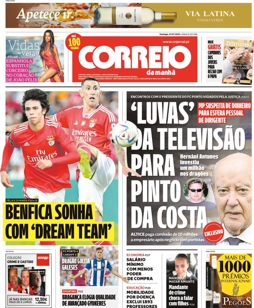 Correio da Manh&atilde;: Capa da Edi&ccedil;&atilde;o de domingo, 23 de julho 2023