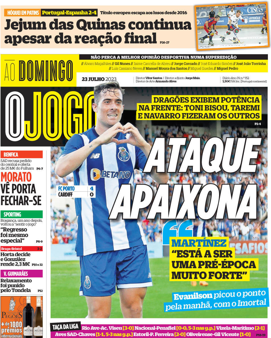 O Jogo: Capa da Edi&ccedil;&atilde;o de domingo, 23 de julho 2023