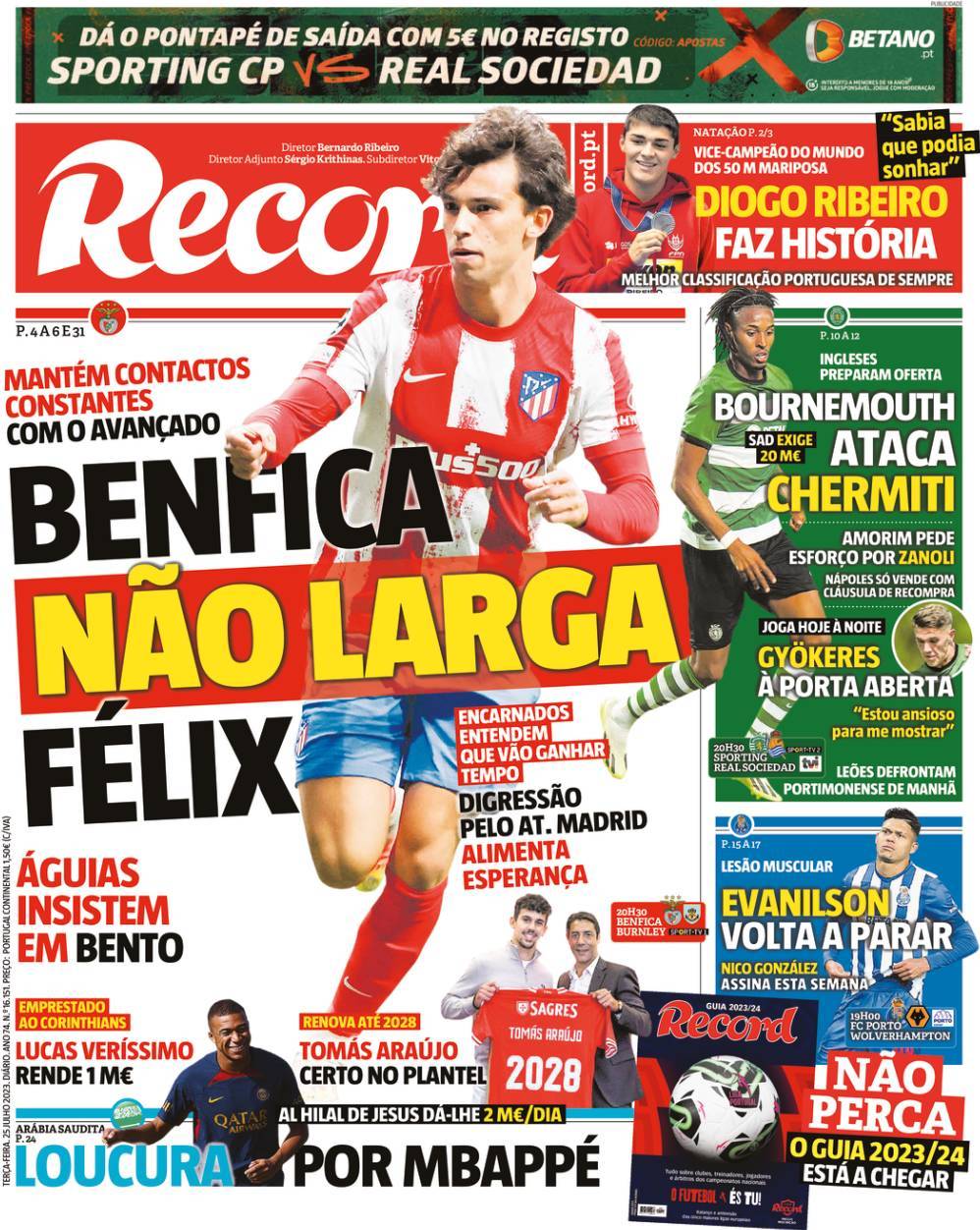 Record: Capa da Edi&ccedil;&atilde;o de ter&ccedil;a-feira, 25 de julho 2023