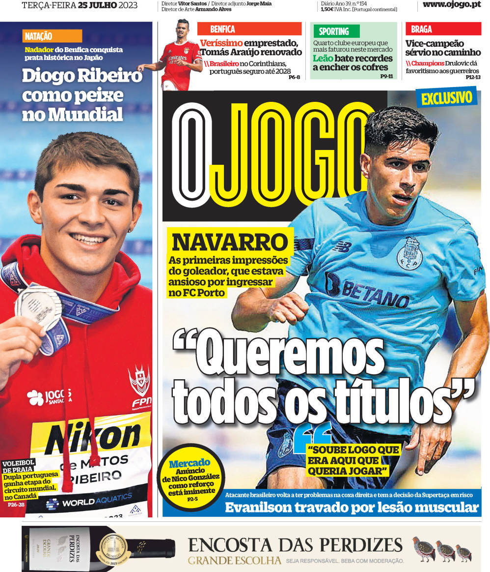 O Jogo: Capa da Edi&ccedil;&atilde;o de ter&ccedil;a-feira, 25 de julho 2023