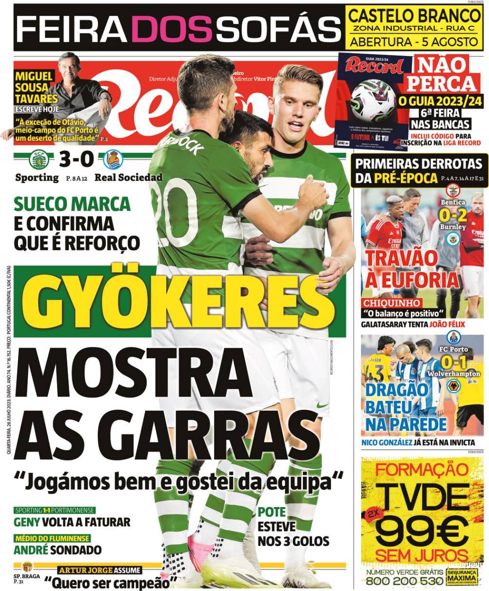 Record: Capa da Edi&ccedil;&atilde;o de quarta-feira, 26 de julho 2023