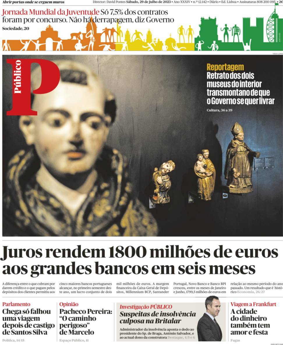 P&uacute;blico: Capa da Edi&ccedil;&atilde;o de s&aacute;bado, 29 de julho 2023