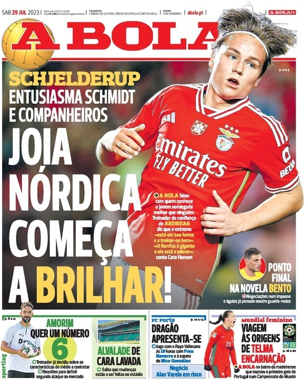 A Bola: Capa da Edi&ccedil;&atilde;o de s&aacute;bado, 29 de julho 2023