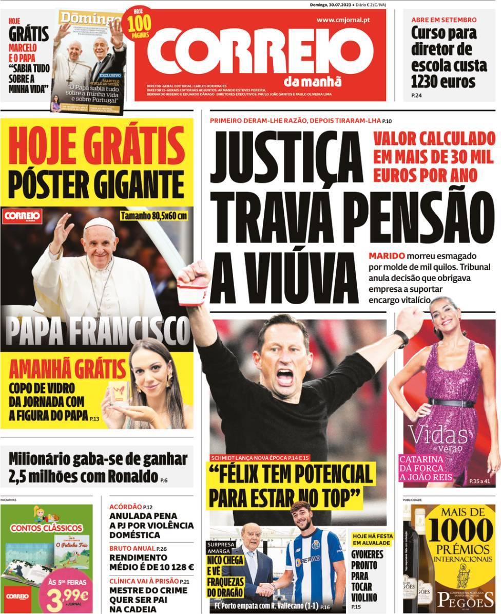 Correio da Manh&atilde;: Capa da Edi&ccedil;&atilde;o de domingo, 30 de julho 2023
