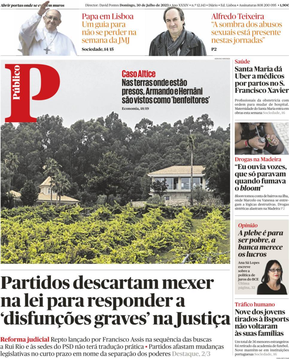 P&uacute;blico: Capa da Edi&ccedil;&atilde;o de domingo, 30 de julho 2023