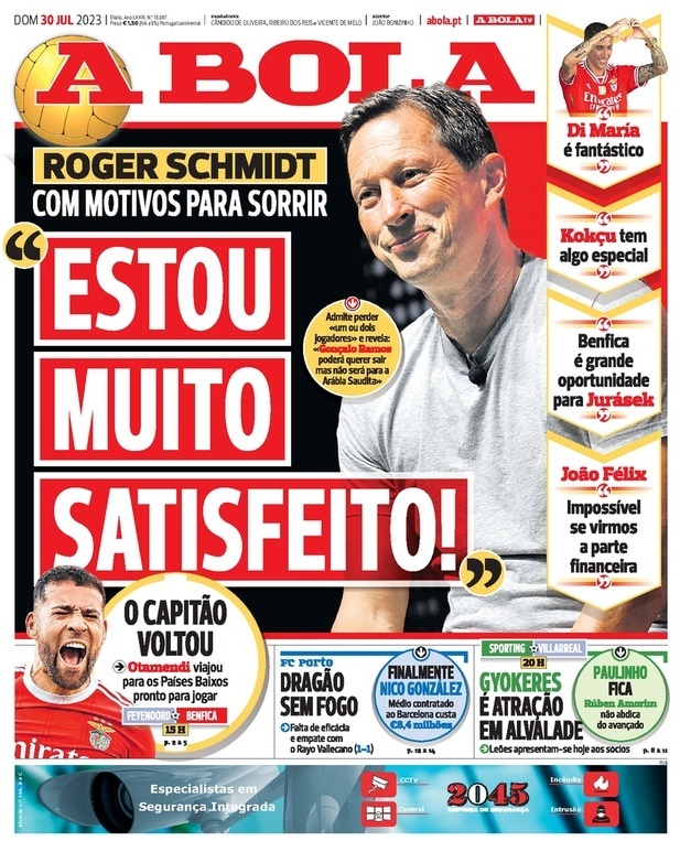 A Bola: Capa da Edi&ccedil;&atilde;o de domingo, 30 de julho 2023